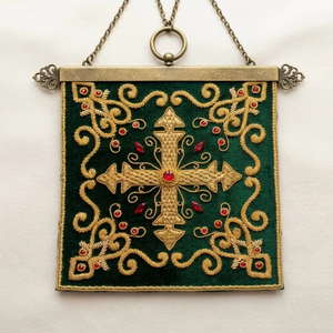 Applique religieuse brodée à la main en chenille résistante à l'eau, avec cristaux rouges et fil de bouillon 3D personnalisé, pour cérémonies - Product Image 2