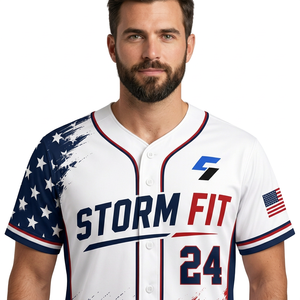 Maillot de baseball personnalisé pour homme, manches courtes, imprimé drapeau américain sublimé, séchage rapide, coupe athlétique, maillot adulte - Product Image 5