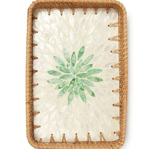 Plateau de service rond moderne en rotin incrusté de nacre pour le Ramadan et les mariages, artisanat, collations, thé - Product Image 6