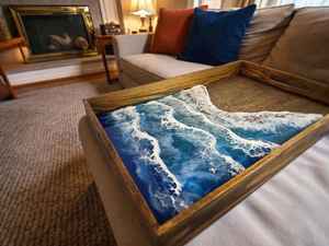 Plateau artisanal en bois et résine époxy, décoration côtière unique, cadeau pour les amoureux de la plage - Product Image 5