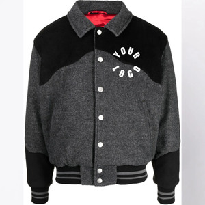 Veste varsity en laine mélangée pour homme, color-block, col rabattu, style décontracté, coupe classique, fermeture boutonnée, pour l'automne - Product Image 2