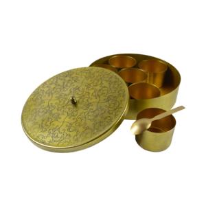 Rounded Metal Jar Multiple Inside 7 <b>Small</b> Pots Solid Metal Sweets Food Bowls Best for <b>Table</b> Top Decor Design Golden Container - Product Image 6