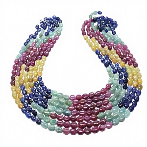 ลูกปัดพลอยแซฟไฟร์ธรรมชาติทรงรีเรียบหลายสี ลูกปัดพลอยรูบี้ มรกต แซฟไฟร์ทรงรี ลูกปัดพลอยหลากสี ลูกปัดพลอยมีค่าหลากสี - Product Image 1