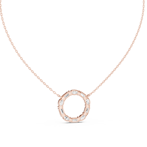 Collier pendentif en or rose 18 carats avec diamants ovales et baguettes pour femme, bijoux minimalistes de luxe, cadeau d'anniversaire - Product Image 3