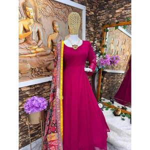 ATTRACTIVE GEORGETTE <b>LACE</b> WITH LATKAN GOWN WITH PRINTED DUPATTA <b>PINK</b> - Product Image 2