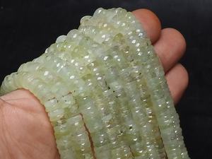 Pierre précieuse naturelle Prehnite verte, facettée, forme bouton de roue de voiture, 8 pouces, 6-7 mm environ, certifiée par un tiers pour la joaillerie - Product Image 3