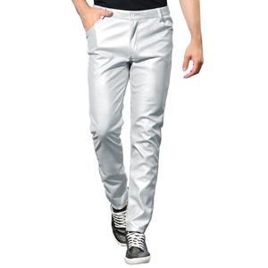 Fashion Men's Leather Pants Casual Trousers <b>Slim</b> Fit PU Leather Bottoms Comfortable Waist Durable Construction for Streetwear - Product Image 1