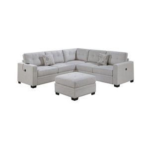 Set Divano Sezionale 4 Pezzi per Soggiorno, Stile Casual Semplice, Trapuntato, Rivestimento in Tessuto Color Osso, con Divanetto a Una Piazza e Mezza e Divano a Cuneo - Product Image 2