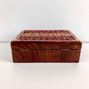 Vintage <b>Wooden</b> Spice <b>Box</b> with Brass Inlay, Hand-Carved Floral Storage <b>Box</b>, Rustic Kitchen Decor, Collectible <b>Wooden</b> Home Accent - Product Image 3