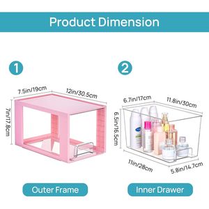 4 Pack Pink Acrylic <b>Storage</b> <b>Drawers</b> Large Stackable Undersink Organizers for Bathroom Closet Easy Assembly <b>Plastic</b> BI - Product Image 3