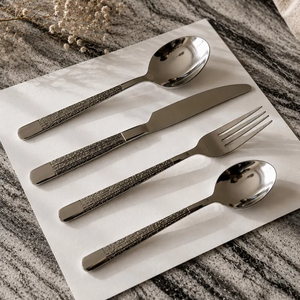 Ensemble de couverts en acier inoxydable poli miroir, couteau, fourchette et cuillère à texture maillée pour hôtel, restaurant, fête - Product Image 4