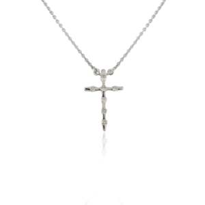 Collar con Colgante de Cruz de Diamantes en Oro de 18K, Chapado en Rodio, Estilo Religioso - Product Image 1