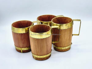 Mug en bois et acier inoxydable à forte demande avec poignée en bois, mugs vintage faits à la main en Inde - Product Image 3