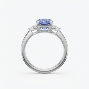 Bague de fiançailles classique pour femme avec diamant de laboratoire taille coussin, en platine PT950, saphir bleu central certifié IGI - Product Image 2