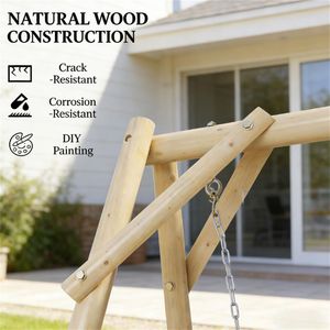 Tabouret de balançoire en bois naturel pour véranda, cour, jardin, utilisation en extérieur - Product Image 2