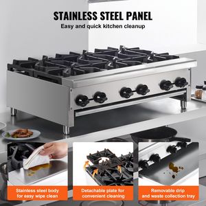Fornello da Banco Commerciale in Acciaio Inox con 6 Bruciatori a Gas, Piastra Riscaldante a Propano/Gas Naturale, Attrezzatura da Cucina Professionale - Product Image 5