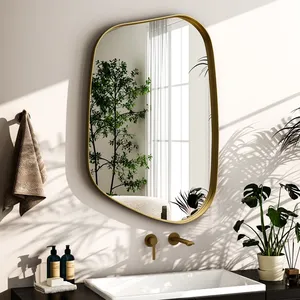 Irregular Shape Bamboo Wooden Wall Mirror Mid Century Modern Home Decor Living Room Nature Theme Accent Mirror Single Piece - Product Image 2