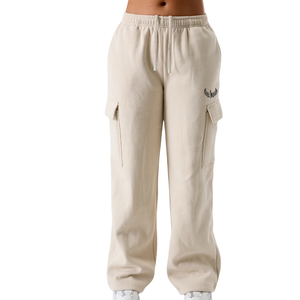 <b>Women's</b> <b>Beige</b> <b>Cargo</b> Sweatpants Relaxed Fit Soft Fleece Jogger Pants with Side <b>Cargo</b> Pockets Casual Training Activewear - Product Image 1
