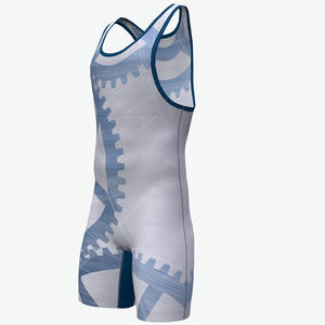 Maillot de lutte ajusté pour homme UPF 50, imprimé numérique bleu, anti-humidité, compression, extensible, Spandex/Polyester, adulte - Product Image 5