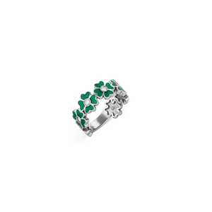 Anillo de Trébol con Diamantes Personalizado, Esmalte Verde Esmeralda, Anillos Apilables, Joyería Fina Brillante para Cóctel, Oro Sólido de 10K, 14K, 18K - Product Image 3
