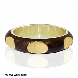 กำไลข้อมือไม้ทำมือประดับทองเหลืองรูปวงรี งานฝีมือผสมผสานไม้และโลหะ - Product Image 2