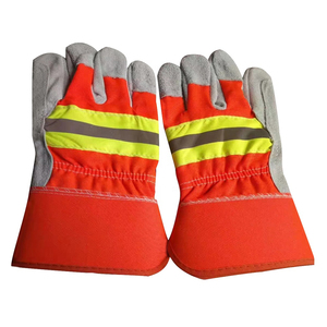 Cowhide Buffalo Leather Safety Working <b>Gloves</b> High Light Visibility Reflective Stripe Orange Traffic <b>Gloves</b> - Product Image 1
