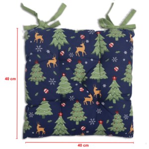 Coussin de chaise matelassé imprimé Noël, bleu marine, motif rennes et sapins, en coton, pour la décoration de Noël à la maison. - Product Image 5