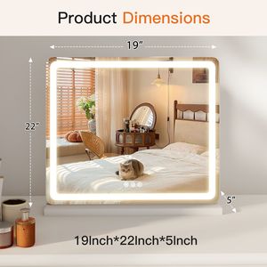 Specchio LED da Trucco con Cornice in Alluminio, Dimmerabile, 3 Modalità di Colore, Funzione Memoria per Illuminazione Camera da Letto e Bagno - Product Image 1