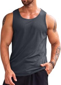 Débardeur côtelé sans manches pour homme, couleur unie, col rond, tricoté en polyester, vêtement décontracté pour le fitness - Product Image 2