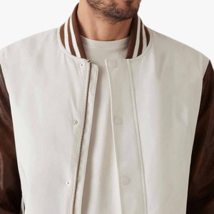 Blouson universitaire en coton pour homme, rouge et noir, à blocs de couleur, col montant, fermeture double boutonnage, décontracté, coupe-vent, chauffant, streetwear, hiver - Product Image 4