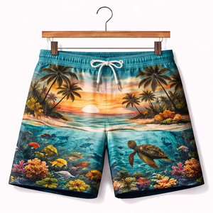 Shorts de baño Tropical Sunset para hombre – Shorts de playa de secado rápido con estampado de palmeras - Product Image 1