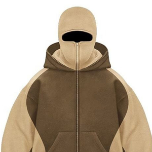 Sudadera con capucha y cremallera completa para hombre, diseño vintage con orificios para los ojos y bolsillos, estilo máscara facial pesada - Product Image 4