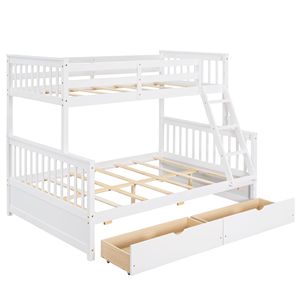 Letto a Castello Bianco con Letto Singolo Sopra e Letto Matrimoniale, con Scale e Due Cassetti Portaoggetti, Letti per Bambini Prodotto-LT000165AAK - Product Image 5