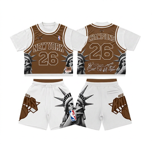 Ensemble T-shirt et short pour homme 2026, col rond, coton marron, tenue décontractée d'été, motif imprimé Hustle Only - Product Image 2