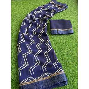 CRÉATEUR SANS POIDS IMPRIMÉ SAREE AVEC CHEMISIER NON COUDU BLEU - Product Image 1