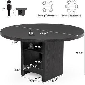 Tavolo da Pranzo Rotondo Moderno in Legno con Vano Portaoggetti per Casa o Ristorante - Product Image 5