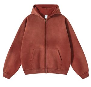 เสื้อฮู้ดดี้โอเวอร์ไซส์สไตล์วินเทจแบบซิป ยูนิเซ็กซ์ ล้างสีแบบแอซิดวอช ผ้าหนา ขายส่ง - Product Image 1