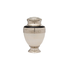 Urne funéraire commémorative en métal de qualité supérieure avec couvercle, artisanale, en laiton blanc nacré, pour cendres humaines adultes. - Product Image 1