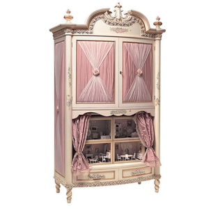 Armario Ecológico de Lujo Estilo Vintage Francés, Madera de Caoba Sólida, Detalle de Cortina Rosa Pastel, Estilo Princesa, para Dormitorio Infantil u Hotel - Product Image 5