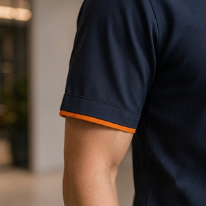 Chemise uniforme bleu marine à manches courtes avec bordure orange en polyester respirant pour vêtements de travail pour adultes - Product Image 4