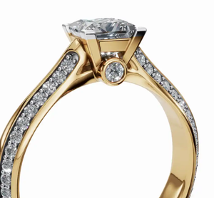 Anillo de Compromiso con Diamante Cultivado en Laboratorio Princess Secret, con un Peso Total de 0.829 Quilates y 63 Piedras Brillantes en una Banda de Oro Fino - Product Image 3