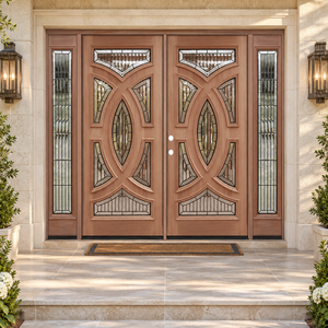 Puerta de Entrada de Madera Sólida Golden Aero, Diseño Circular CNC, Soporte Personalizado, Apertura Manual, Diseño Contemporáneo para Apartamento o Villa - Product Image 1