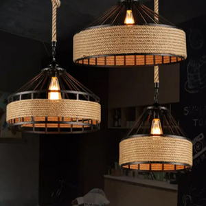 Lámpara de Techo Industrial de Metal con Diseño de Cáñamo, Estilo Edison E27, Retro, con Cuerda Tejida - Product Image 5