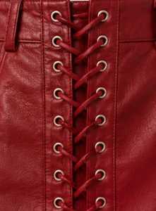 Premium Quality <b>Women</b>’s Burgundy <b>Leather</b> Lace-Up <b>Skirt</b> with Pockets - Product Image 5
