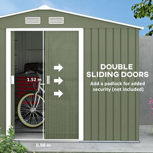 Casetta da Giardino Verde 9x6 con Doppie Porte Scorrevoli e Prese d'Aria (Telaio in Lega e Plastica) - Product Image 5