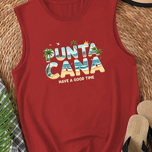 PUNTA <span class=keywords><strong>CANA</strong></span> Top Canotta <span class=keywords><strong>da</strong></span> Donna con Stampa Termotrasferibile <span class=keywords><strong>a</strong></span> Tema Tropicale, Logo Frontale, Girocollo, in Spandex/Poliestere - Product Image 1