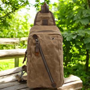 Sac bandoulière vintage en cuir et toile, sac de poitrine, sac de voyage et de randonnée, sac à épaule zippé pour hommes, vente en gros LCSB-0002 - Product Image 3