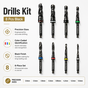 Juego de 8 brocas dentales negras para implantes, codificadas por colores, de acero inoxidable, para cirugía oral en clínicas dentales, herramienta quirúrgica CE - Product Image 3