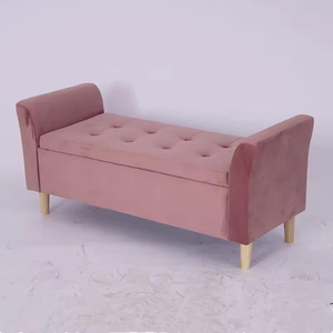 Cutest pinkish <b>bench</b> <b>velvet</b> pouf with metal legs stands as a fusion of delicacy and strength adds touch of elegance to any room - Product Image 3