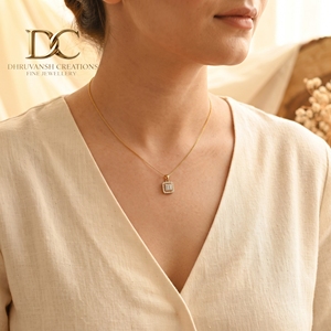 Latest 14KT <b>Solid</b> Yellow <b>Gold</b> Lab Grown Diamond Round Square Brilliant Cut <b>Pendant</b> Necklace IGI Certified Fine Jewelry for Women - Product Image 2